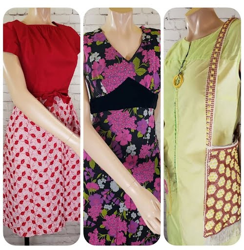 Set of three colorful vintage dresses